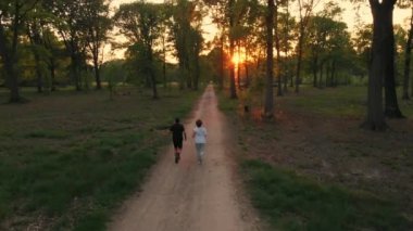 Hava: forest park, açık hava etkinlikleri fitness iyi kavramı olan geçiş kırsal yolda çalışan izleme çift robot