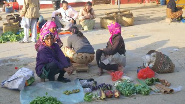 Luang Namtha Laos Circa November 2019 Vuxna Akha Kvinnor Marknaden — Stockvideo