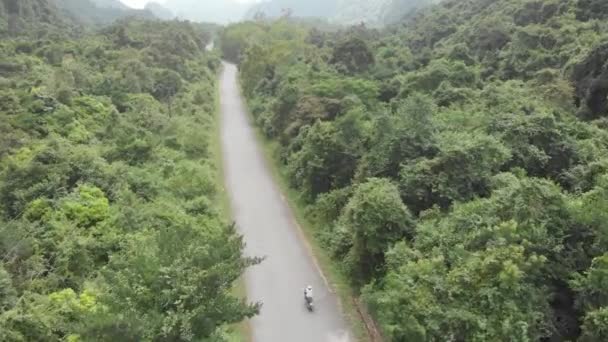 Luchtfoto Vrouw Paardrijden Scooter Binnenland Cat Eiland Reisbestemming Vietnam Een — Stockvideo