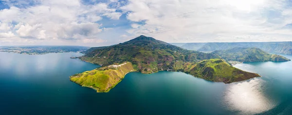 Hava Toba Gölü Sumatra Endonezya Dan Samosir Adası Manzarası Büyük — Stok fotoğraf