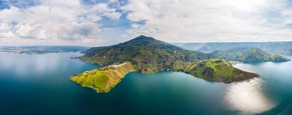 Luchtfoto Tobameer Samosir Island Uitzicht Van Boven Sumatra Indonesia Enorme — Stockfoto