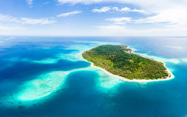 Luftaufnahme Banyak Inseln Sumatra Tropischen Archipels Indonesien Korallenriff Weißen Sandstrand — Stockfoto