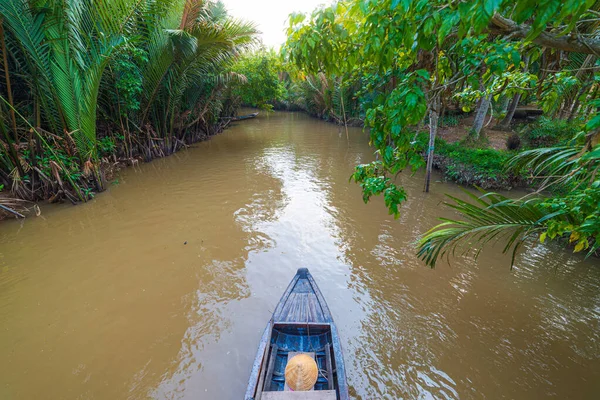 Hajótúra Mekong Folyó Delta Régiójában Ben Tre Dél Vietnam Fából — Stock Fotó