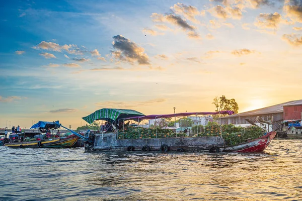 Can Tho Vietnam Enero 2020 Mercado Flotante Cai Rang Amanecer — Foto de Stock