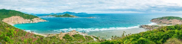 Afgelegen Tropische Kust Lijn Turquoise Transparante Water Palmbomen Onontwikkelde Baai — Stockfoto