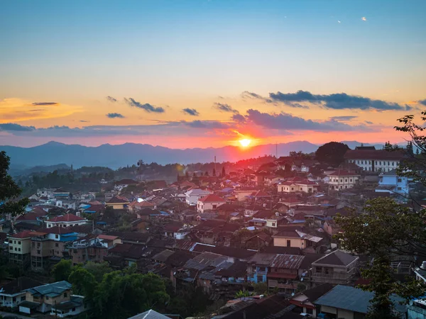 Aerial View Phongsali North Laos China Yunnan Style Town Scenic — Stock Photo, Image