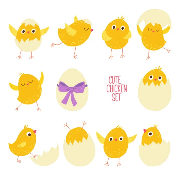 Easter chicks icons. Cracked easter eggs. Cartoon vector hand drawn eps 10 illustration isolated on dark background in a flat style. — Stock Vector