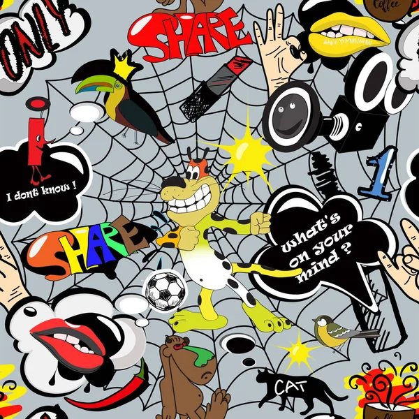 Graffiti seamless texture with shiny icons. Vector illustration.