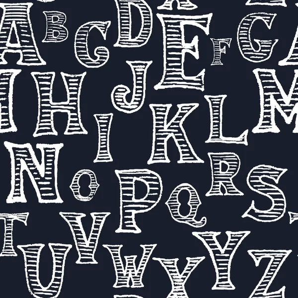 Seamless pattern alphabet hand lettering on a black background v — Stock Vector