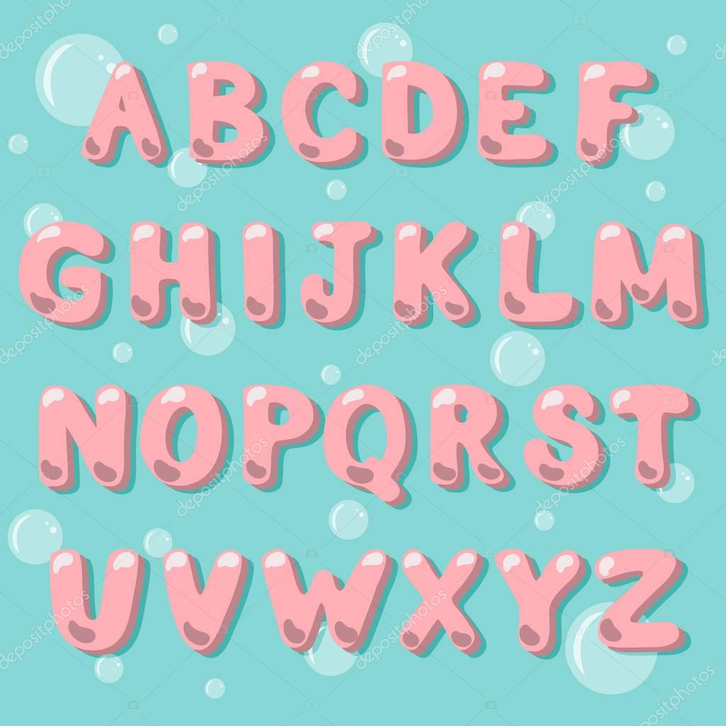 Cartoon vector alphabet in a bubble gum style. Bubble lettering.