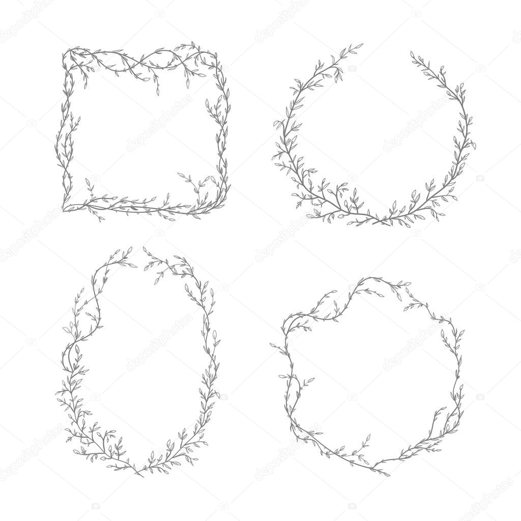 Set of wreath of twigs and leaves vector. Template for wedding m