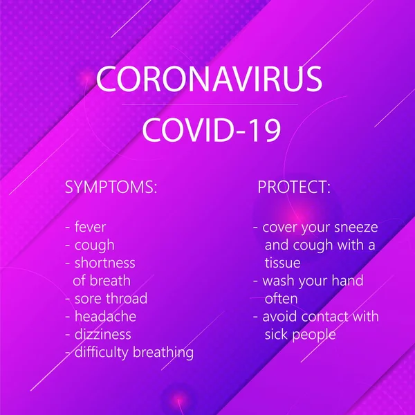 Covid Coronavirus Achtergrond Poster Symptomen Beschermen — Stockvector