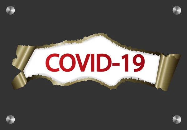 Covid Coronavirus Concept Inscriptie Typografie Ontwerp Logo Met Gescheurd Papier — Stockvector