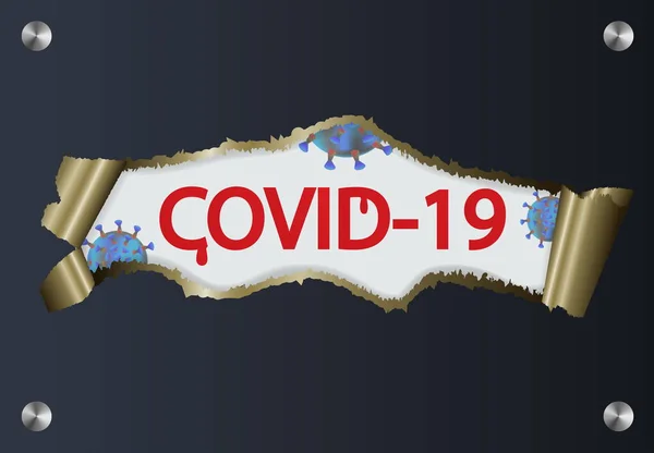 Covid Diseño Tipografía Inscripción Concepto Coronavirus Logo Con Papel Roto — Vector de stock