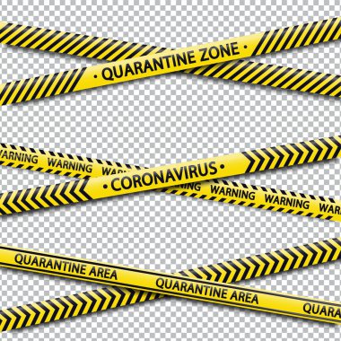 Karantina bölgesi sarı uyarı bandı. Roman koronavirüs salgını. Coronavirus tehlike çizgisi, dikkat hattı.
