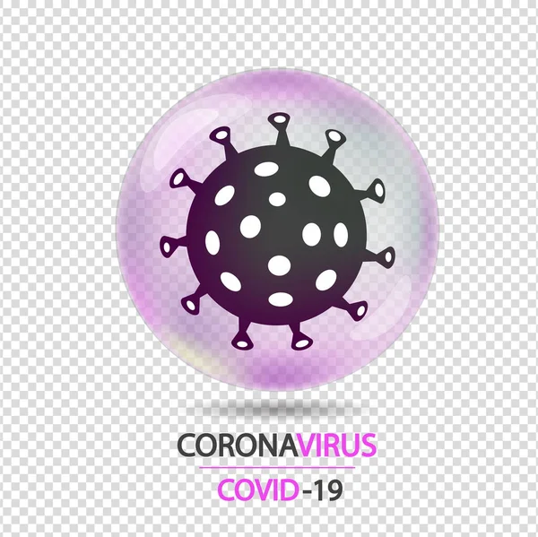 Durante el concepto de brote de coronavirus. Concepto de prevención de la enfermedad COVID-19 con células virales, bola brillante realista sobre fondo transparente . — Archivo Imágenes Vectoriales