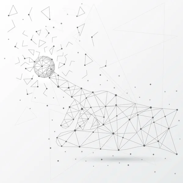 Conexión de red global que toca a mano y datos de líneas, triángulos y partículas de bajo estilo poli . — Archivo Imágenes Vectoriales