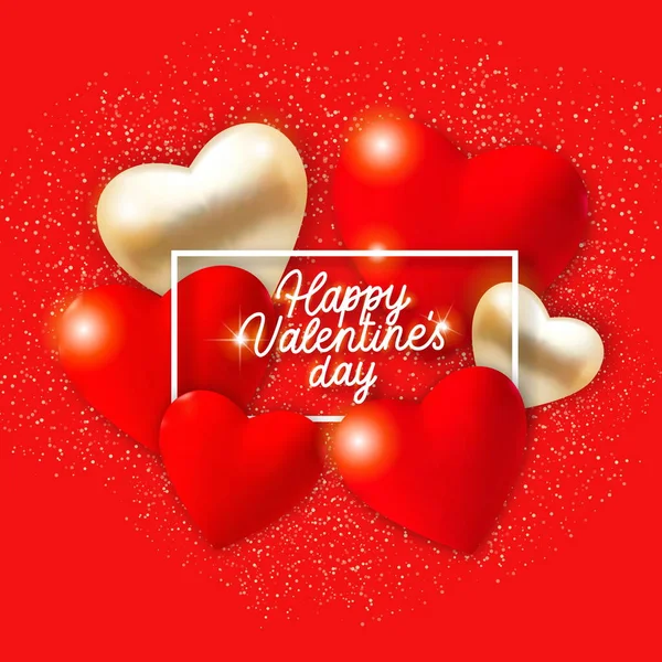 Valentine Day Background Red Golden Hearts Lights Text Holiday Card — Stock Vector