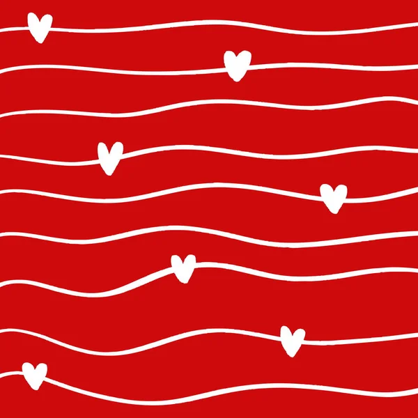 White Wave Hearts Red Background Seammles Pattern Vector — Stock Vector