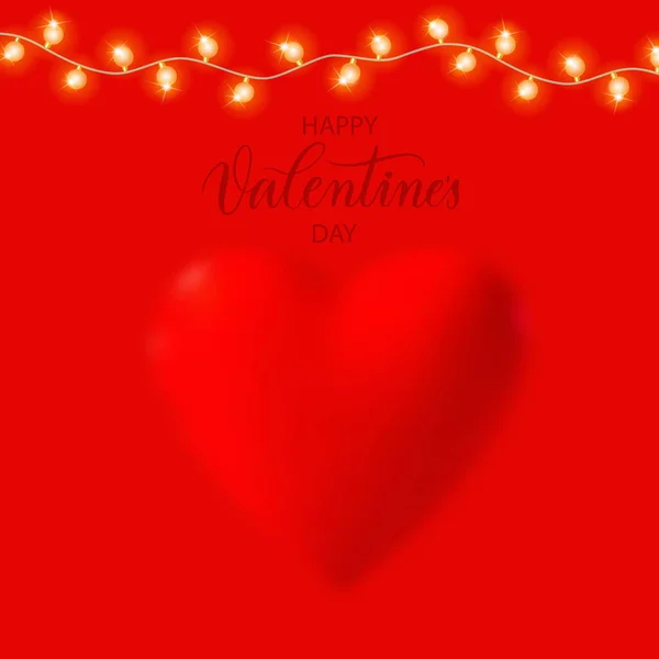 Dia Dos Namorados Fundo Com Coração Vermelho Luzes Letras Ilustração — Vetor de Stock