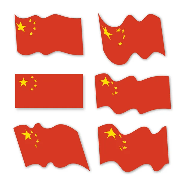 Een Set Van Zes Golvende China Vlaggen China Patriottisch Nationaal — Stockvector