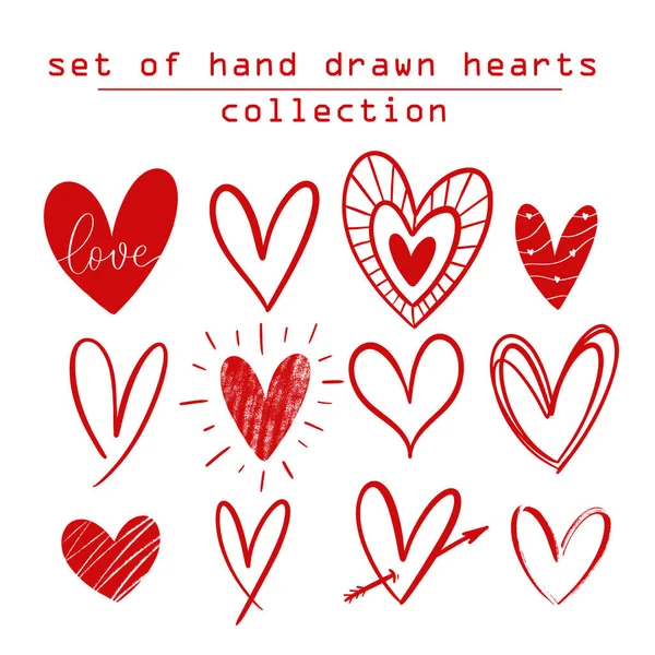 Set Hand Drawn Hearts Collection Vector — Stock Vector