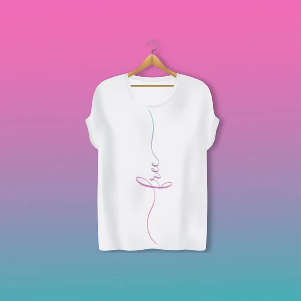 Shirt Branca Feminina Mockup Com Inscrição Caligráfica Grátis Linhas — Vetor de Stock