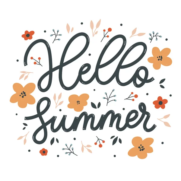 Olá Verão Lettering Inscrição Com Flores Cartão Amor —  Vetores de Stock