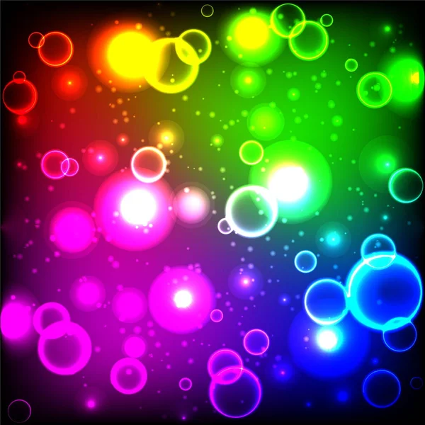 Rainbow Neon Color Bright Bubbles Abstract Multicolor Background Circles Sparkles — Stock Vector