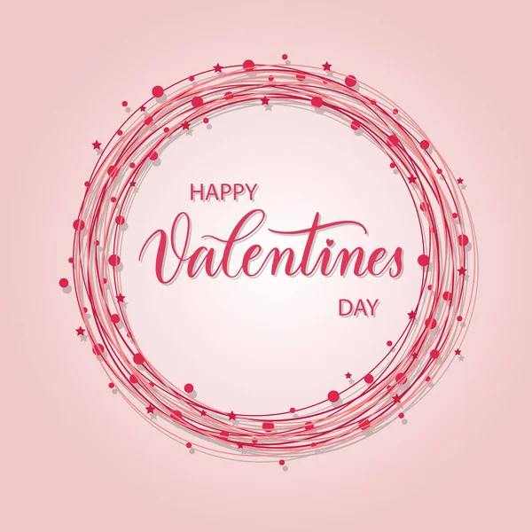 Šťastný Valentýn Nápis Pozadí Růžovým Kulatým Rámečkem Koule Hvězdy Vektorové — Stockový vektor