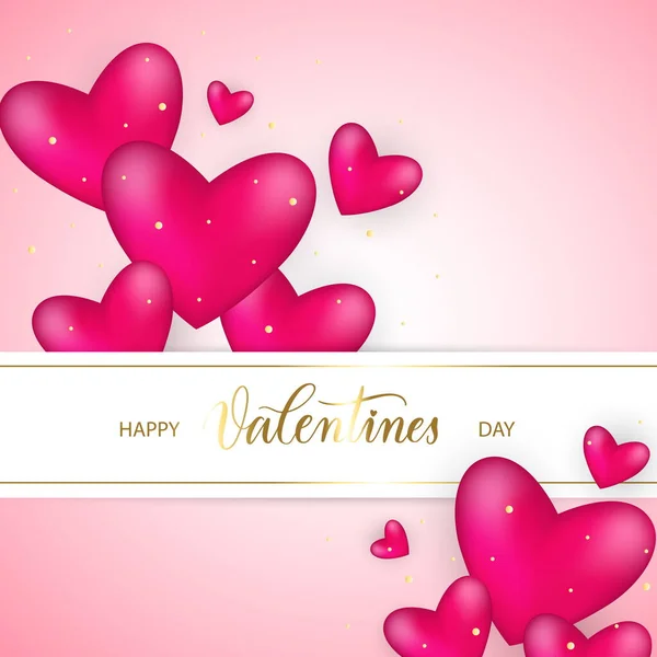 Happy Valentines Day Background Pink Hearts Calligraphy Text Holiday Card — Stock Vector