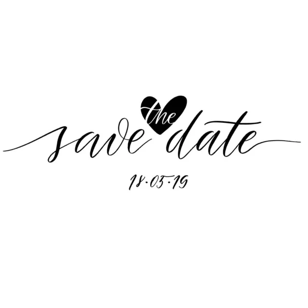 Salve Data Casamento Lettering Emblema Com Coração Elementos Design Artesanais — Vetor de Stock