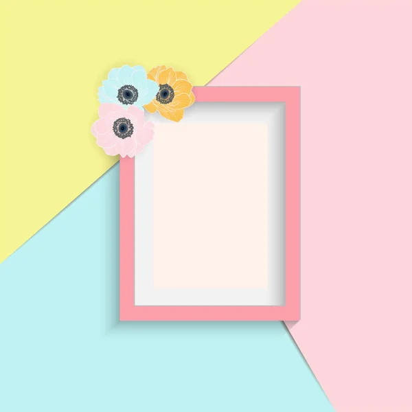 紙の背景に花のアネモネとA4画像やテキストのための3D画像ピンクのフレームデザインベクトル — ストックベクタ