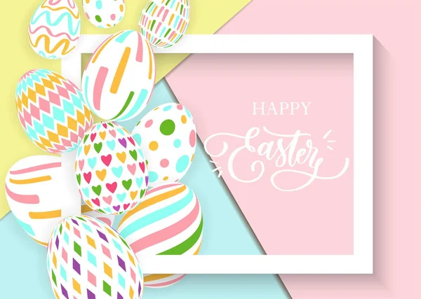 Happy Easter Sale Banner Background Template Beautiful Colorful Eggs Frame — Stock Vector
