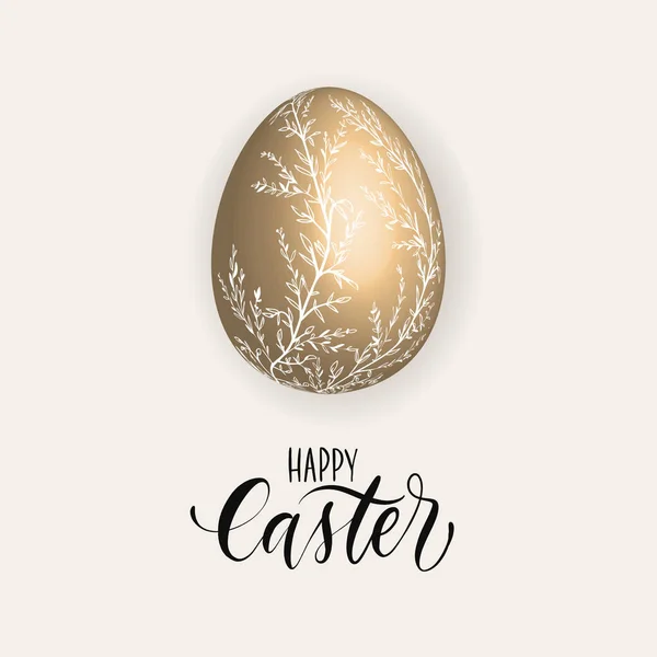 Hand sketched Happy Easter with 3d egg   text for  logotype, badge and icon. Drawn Resurrection Sunday postcard, card, invitation, poster, banner template lettering typography. Seasons Greetings.