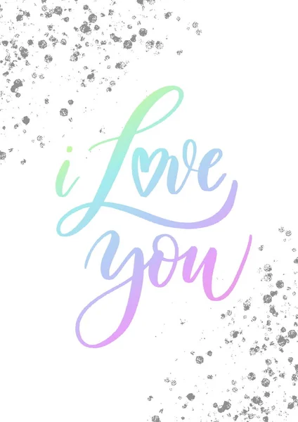 Love You Hand Lettering Gradient Vector Background Splashes — Stock Vector