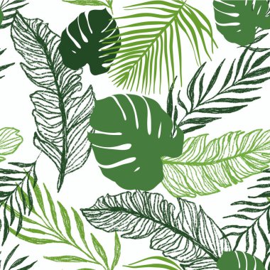 Tropik palmiye yaprakları, orman yaprakları pürüzsüz vektör çiçek desenli arka plan