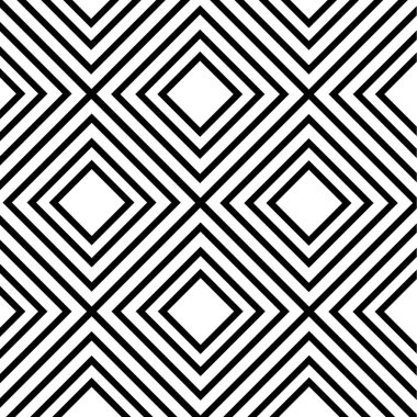 Vektör kusursuz desen. Dekoratif süs, çizgili siyah beyaz eşkenar dörtgenli figüratif tasarım şablonu.