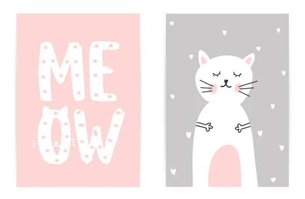 猫の優しいピンクグレーのポスターとレタリング構成 — ストックベクタ
