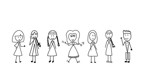 Veselá Dětská Kreslená Kolekce Děti Různých Pozicích Izolované Bílém Pozadí — Stockový vektor