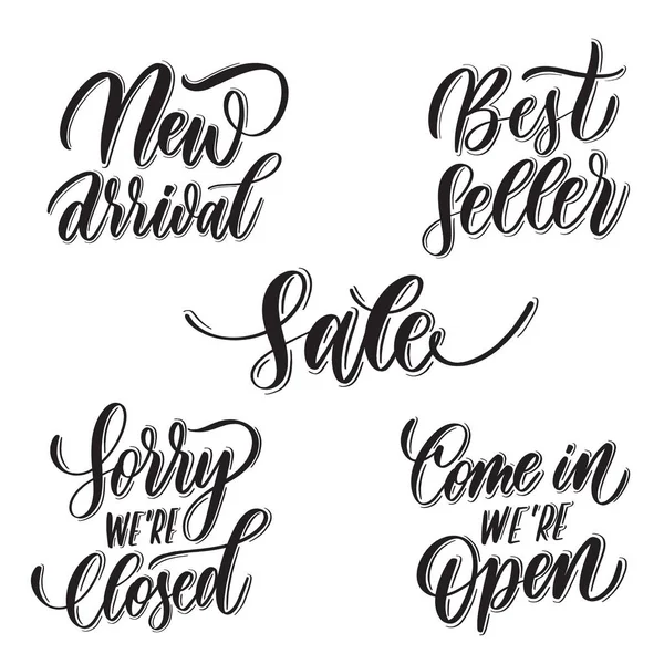 Set Van Beletteringskaarten Koop Winkel — Stockvector