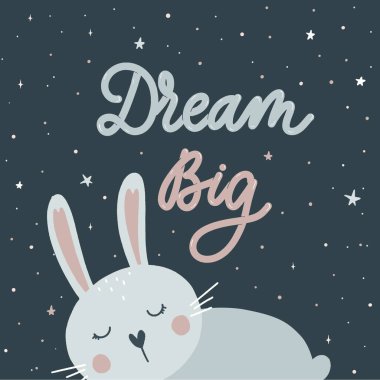 Büyük hayal et. Uyuyan küçük tavşan vektörü.