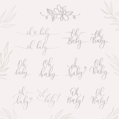 Oh Baby. Set baby shower inscriptions  for babies clothes and nursery decorations. clipart