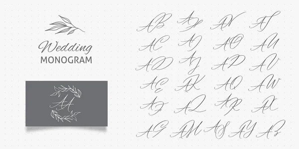 ウェディング初期Aaモノグラムとエレガントなロゴデザインセット — ストックベクタ