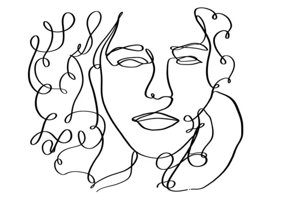 Retrato de uma mulher bonita com cabelo encaracolado. Desenho de linha contínua . — Vetor de Stock