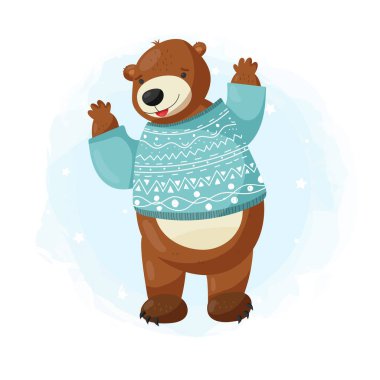 Çizgi film vektörü kahverengi boz ayı, beyaz arka planda izole edilmiş..