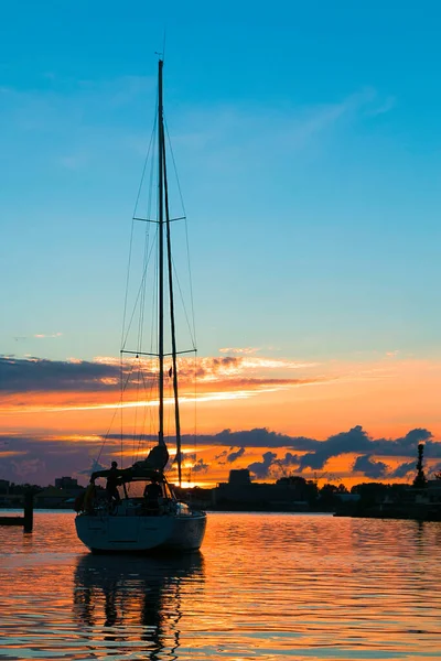 Jachty Porcie Zachodzie Słońca Lecie Port Rydze Łotwa — Zdjęcie stockowe