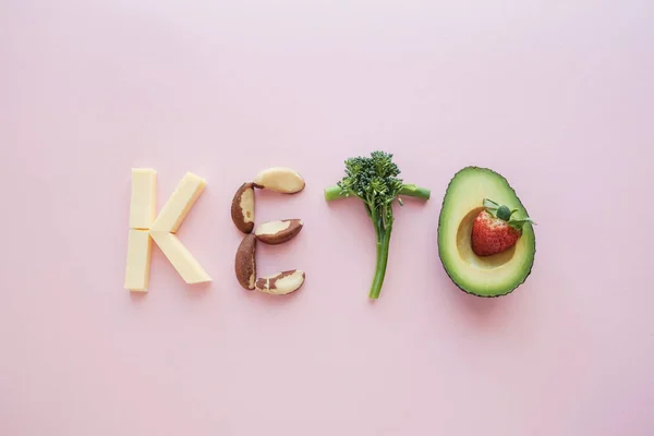 Keto Lettering Terbuat Dari Sayuran Dan Buah Buahan — Stok Foto