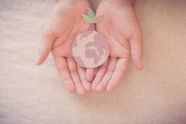 Hands holding growing tree on earth, save planet, earth day, ecology environment, climate emergency action, csr social responsibility, sustainable living concept clipart