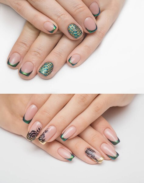 Very beautiful silver metallic nails closeup gel, acrylic